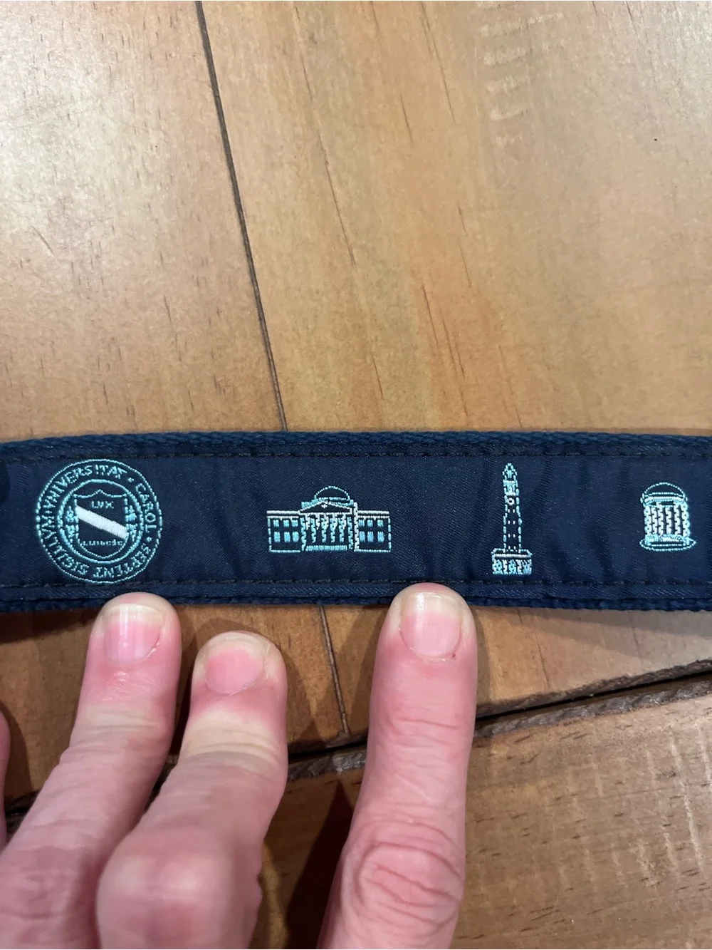 Navy Canvas Ribbon UNC Leather Men's Belt with Brass Buckle